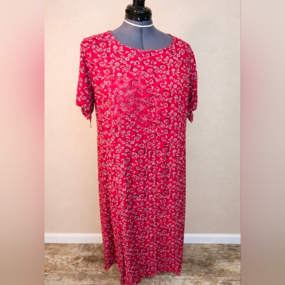 Ellos Red and Gray Floral Midi Dress Size 22 (8129)